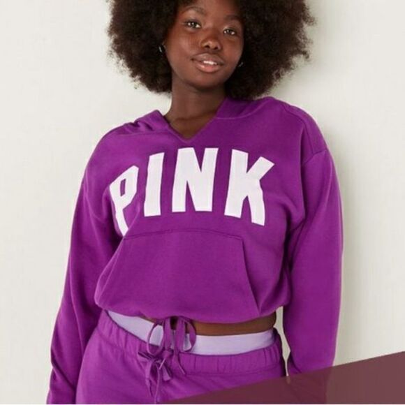 NWT | PINK | FLEECE CROP CINCHED CAMPUS HOODIE | Purple | XXL - Picture 1 of 7
